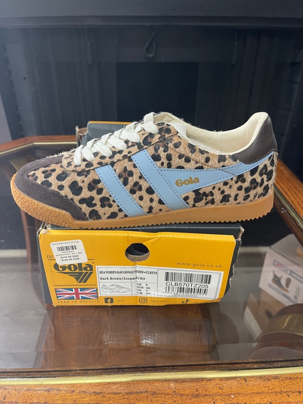 Gola Leopard Print Trainer in Dark Brown and Light Blue